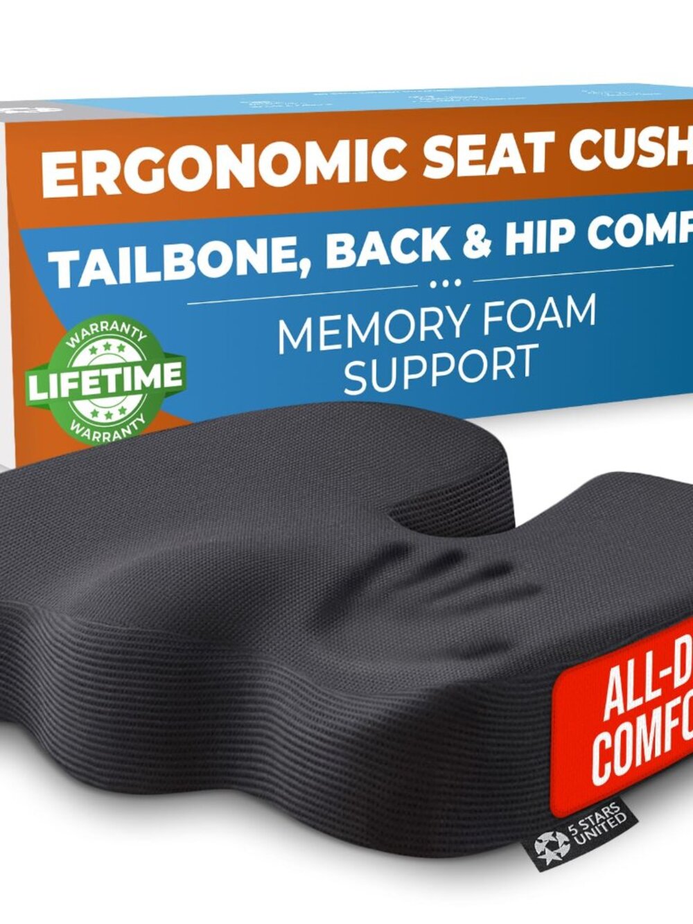 5 STARS UNITED Seat Cushion - Memory Foam Chair Cushion for Tailbone Pain Relief